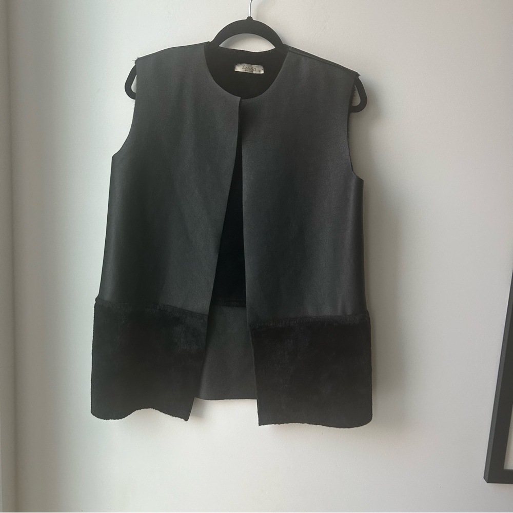 ITALIAN VEST FAUX LEATHER FAUX FUR BLACK